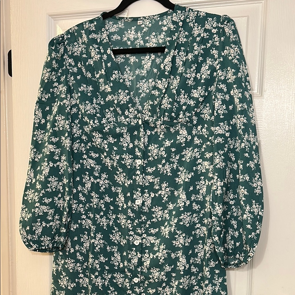 NEW Floral green button down dress
